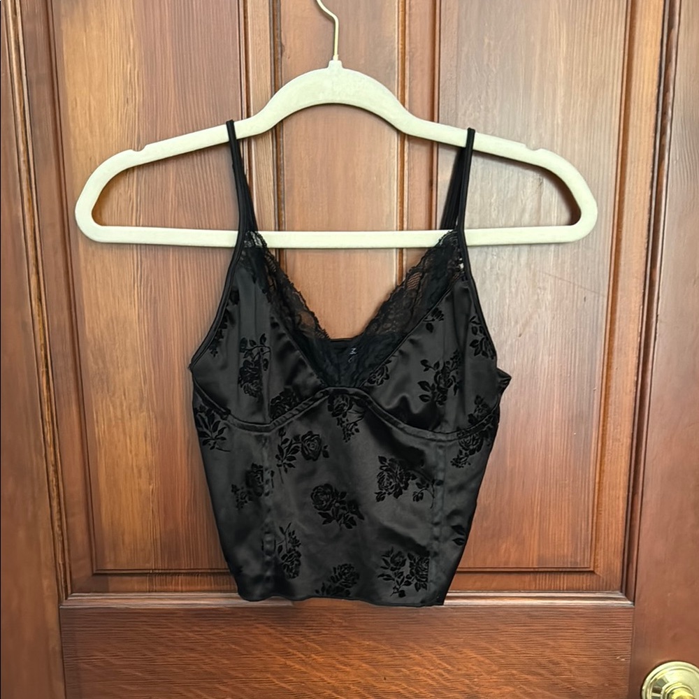 Motel Rocks Black Satin Floral Velvet Lace Cami Top